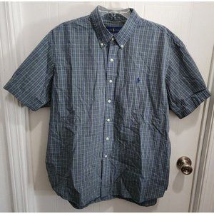 Ralph Lauren Blue Green Plaid Check Button Down Short Sleeve Size XXL Cotton